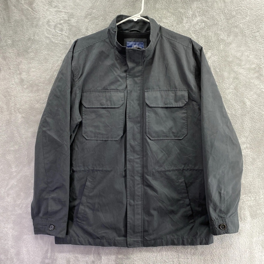 George Mens Utility Jacket Size L Gray Zip Away Hood Full Zip Insulated Winter